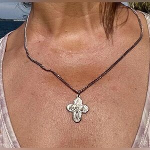 4 Way Cross Medal Stainless Steel 24” With Continuous Cuban Link Chain Necklace